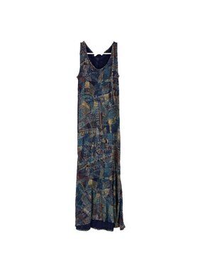 Peruvian Connection Women S Maxi Dress Abstract Print Sleeveless Blue Bohemian